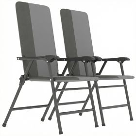 Folding Patio Chairs Set of 2, Padded High Back Lawn Camping Chairs with Armrests, 600D Oxford Fabric, Light Gray