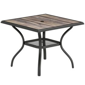37" Square Outdoor Dining Table for 4, Patio Table with Umbrella Hole, Shelf, Faux Wood Top for Garden, Backyard, Gray (Option: Gray-975x90x1005 mm)