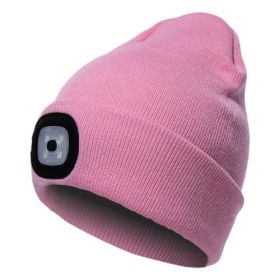 LED Knit Hat Button Cell Type Knitted Hat With Light Glowing (style: B, Color: Pink)