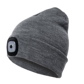 LED Knit Hat Button Cell Type Knitted Hat With Light Glowing (style: B, Color: Grey)