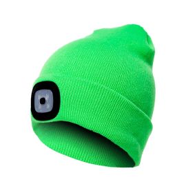 LED Knit Hat Button Cell Type Knitted Hat With Light Glowing (style: C, Color: Fluorescent green)