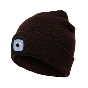 LED Knit Hat Button Cell Type Knitted Hat With Light Glowing (style: C, Color: Brown)