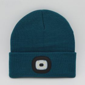 LED Knit Hat Button Cell Type Knitted Hat With Light Glowing (style: C, Color: Ink green)