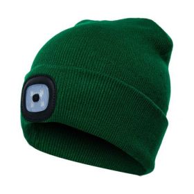 LED Knit Hat Button Cell Type Knitted Hat With Light Glowing (style: C, Color: Dark green)