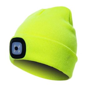 LED Knit Hat Button Cell Type Knitted Hat With Light Glowing (style: C, Color: Fluorescent yellow)