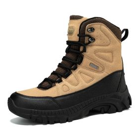 Men's winter new large size outdoor field training field training boots Hiking shoes Hiking shoes men's ankle boots (Color: khaki, size: 39)