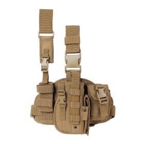 Tactical Drop Leg Holster for Right or Left Hand, Adjustable Thigh Holster with Utility Pouches and Secure Retention Straps (direction: Left, Color: Coyote)