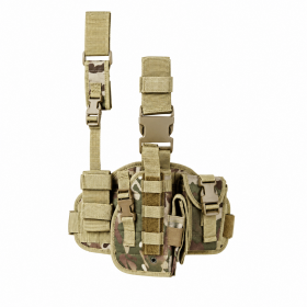 Tactical Drop Leg Holster for Right or Left Hand, Adjustable Thigh Holster with Utility Pouches and Secure Retention Straps (direction: Left, Color: Camo)