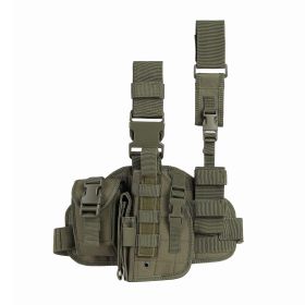 Tactical Drop Leg Holster for Right or Left Hand, Adjustable Thigh Holster with Utility Pouches and Secure Retention Straps (direction: Right, Color: OD Green)