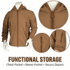 Men's Hooded Outdoor Jacket, Full Zip Tactical Style Jacket with Multiple Zipper Pockets and Adjustable Cuffs for Hiking, Camping and Travel, Sâ€“XXXL