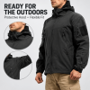 Men's Hooded Outdoor Jacket, Full Zip Tactical Style Jacket with Multiple Zipper Pockets and Adjustable Cuffs for Hiking, Camping and Travel, Sâ€“XXXL